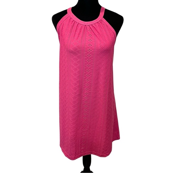🧁y2k hot pink eyelet halter flowy dress beach cover up cocktail dinner date - Picture 1 of 10